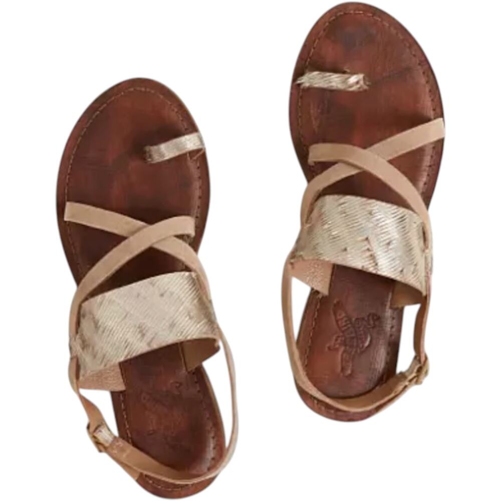 Freebird by Steven Ocean Sandals Leather Loop Ankle Strap Textured Metallic 7.5